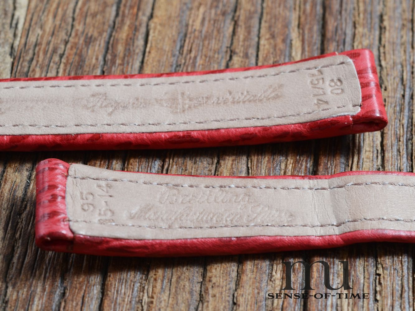 Zubehör: Breitling Lady Haifischlederband, für Faltschließe, rot 15mm, NOS