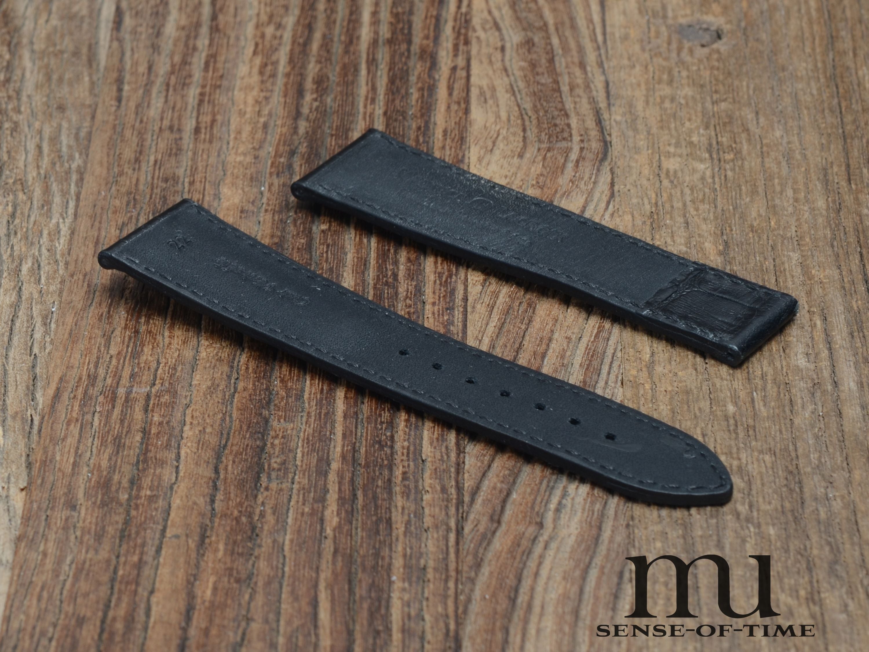 Zubehör: Maurice Lacroix Lederband für Faltschließe, schwarz, 22 mm, NOS